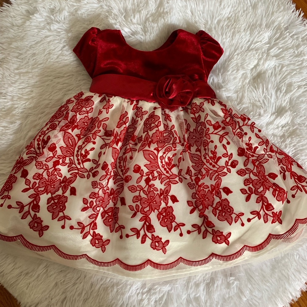 ❤️Red and Floral Embroidered Dress 18 MTH